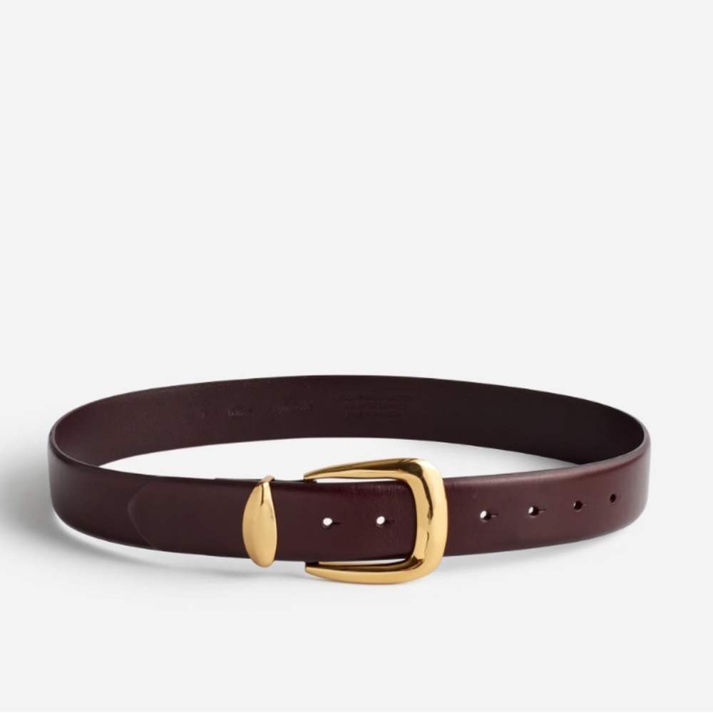 Madewell Deep Burgundy Leather Belt with Gold Buckle